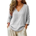 thumbnail image 5 of Nugftut Tops for Women Plaid V Neck Blouse Long Sleeve Loose Casual Shirts, 5 of 7