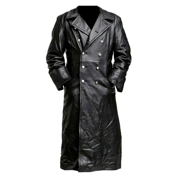 Futezty Leather Trench Coat Long Duster Overcoat for Men Motorcycle Jacket for an Christmas