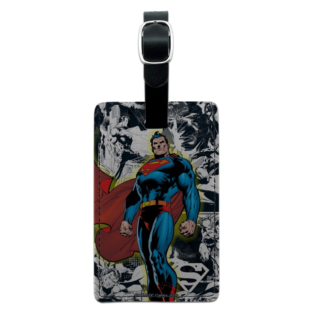 Superman Glowing Aura Rectangle Leather Luggage Card Suitcase CarryOn
