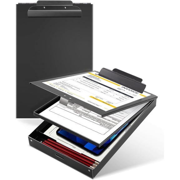 Sunnyclip Aluminum Clipboard with Storage - Heavy Duty Metal Clip Board, Dual Storage & Pen Holder, Letter Size for Nurses, Teachers, Office (Frosted Black)