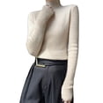 thumbnail image 1 of Suéter de cuello medio para mujer Otoño Invierno Manga larga Cálido Jersey de punto suave Tops, Beige, 1 of 7