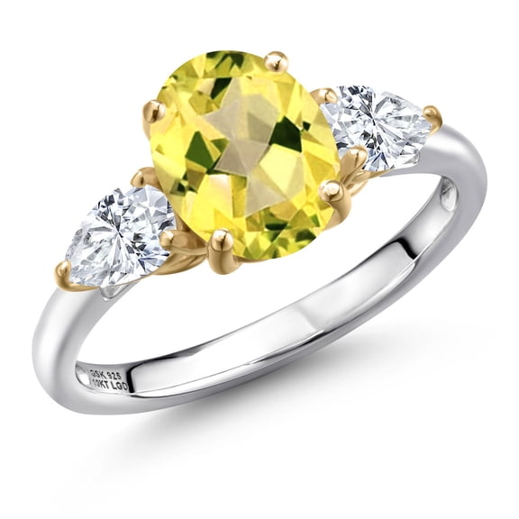 Gem Stone King 925 Silver and 10K Yellow Gold Canary Mystic Topaz and White Moissanite Engagement Ring for Women | 2.80 Cttw | Oval 9X7MM | Gemstone November Birthstone | Size 9