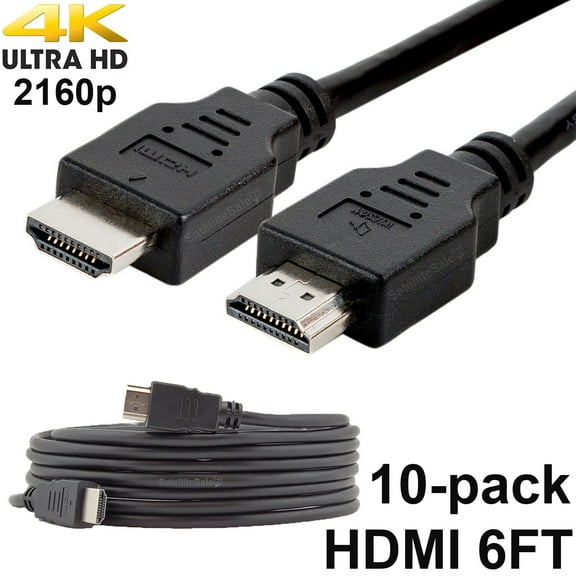 Pack of 10 Digital 1.4 HDMI 4K Cables PVC Black Cord Universal Wire by SatelliteSale 6 feet