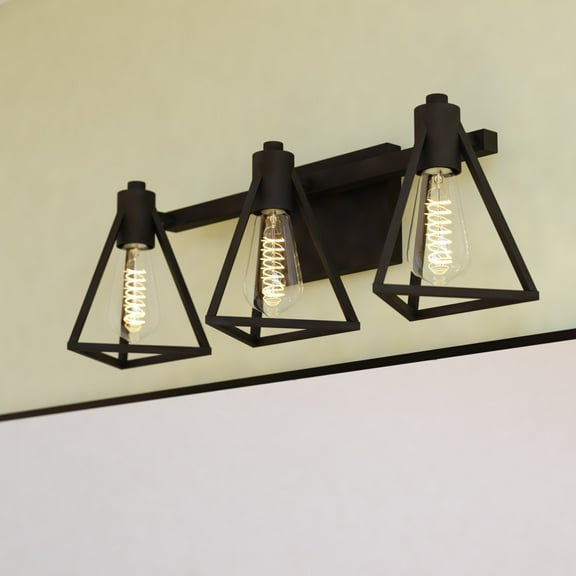Ravenna 3 Light Matte Black Bathroom Vanity Fixture Metal Cage Shade, LED Compatible