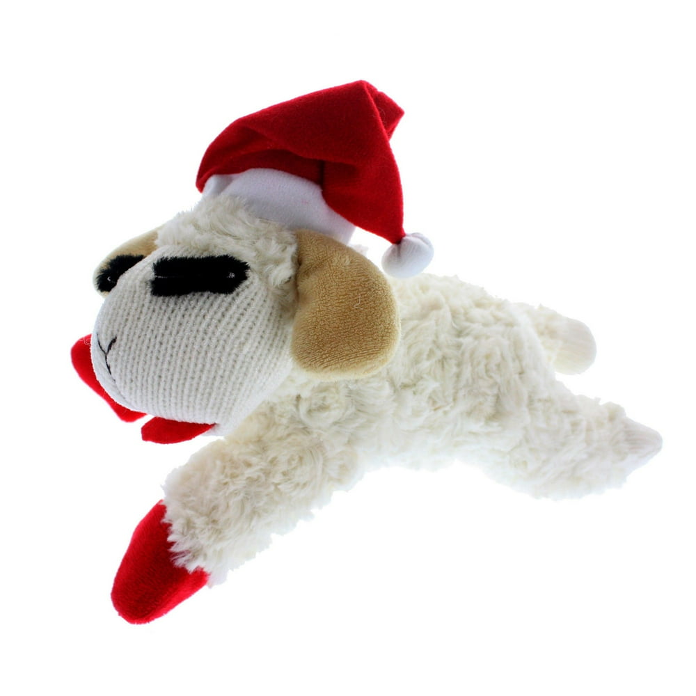 Multipet Holiday Lamb Chop with Santa Hat Plush Dog Toy, Medium