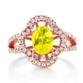 thumbnail image 2 of Gem Stone King 1.93 Ct Oval Canary Mystic Topaz 18K Rose Gold Plated Silver Women's Split Shank Statement Ring (Size 5), 2 of 4