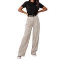 thumbnail image 3 of Women Wide Leg Pants High Waisted Business Casual Work Trousers Dressy Pants with Pockets by Yigetop White S, 3 of 6