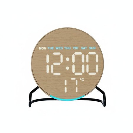 kowaku Wooden LED Alarm Clock Ambient Light Wooden Digital Alarm Clock Time Day of Week Yellow photo
