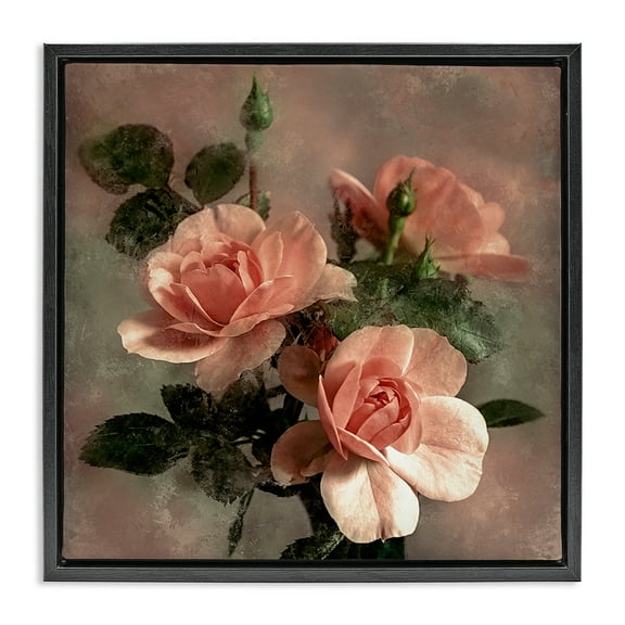 Stupell Industries Vintage Blush Petals Plants & Flowers Painting Black Floater Framed Canvas Art Print Wall Art, 18 x 18