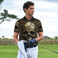 thumbnail image 3 of Rateoe Vintage Gold Leaf Skull Pattern Men's Short Sleeve Polo Shirts, Golf Polo Shirts Short Sleeve Performance Moisture Wicking Dry-XX-Large, 3 of 6