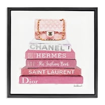 Stupell Industries Pink Book Stack Fashion Handbag Beauty & Fashion Painting Black Floater Framed Canvas Art Print Wall Art, 25 x 25