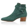 thumbnail image 2 of YDN Women Block Low Heel Suede Cowgirl Boots Pull on Ankle Bootie with Buckle Strap Shoes Size 11 Lake Green, 2 of 4