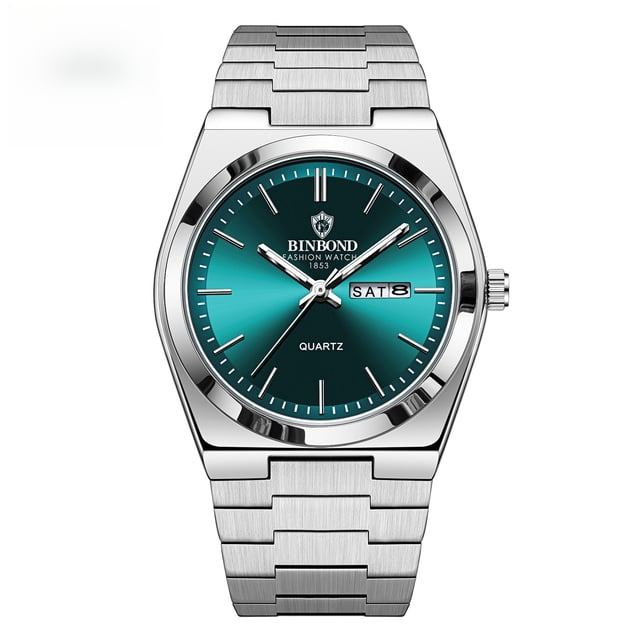Reloj de Cuarzo para Hombre, Caja de 44 Mm, Pantalla de Fecha y Día, Luminoso, Correa de Acero Inoxidable, Reloj de Pulsera Impermeable