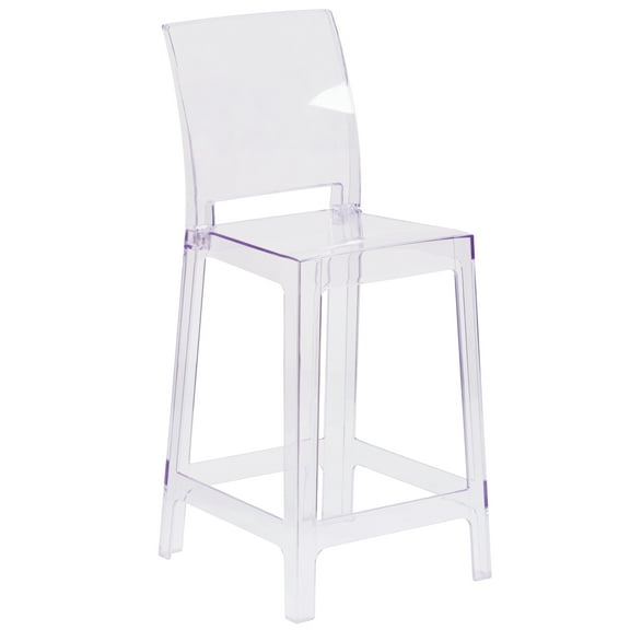Flash Furniture Emilie Square Back Ghost Counter Stool, Transparent