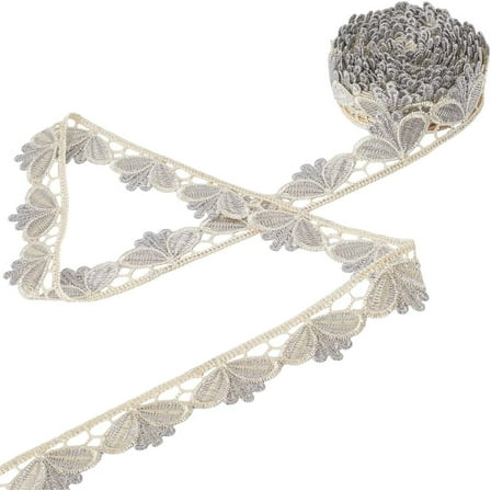 6 Yards Europe Embroidered Lace Ribbon Venice Trim Sewing Edge 1-1/8 Inch Wide Inelastic Lace Ribbon Floral Applique Fabric Crafts for Sewing DIY Clothes Wedding Decoration(Grey)