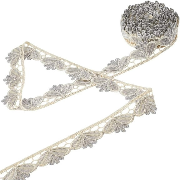 6 Yards Europe Embroidered Lace Ribbon Venice Trim Sewing Edge 1-1/8 Inch Wide Inelastic Lace Ribbon Floral Applique Fabric Crafts for Sewing DIY Clothes Wedding Decoration(Grey)