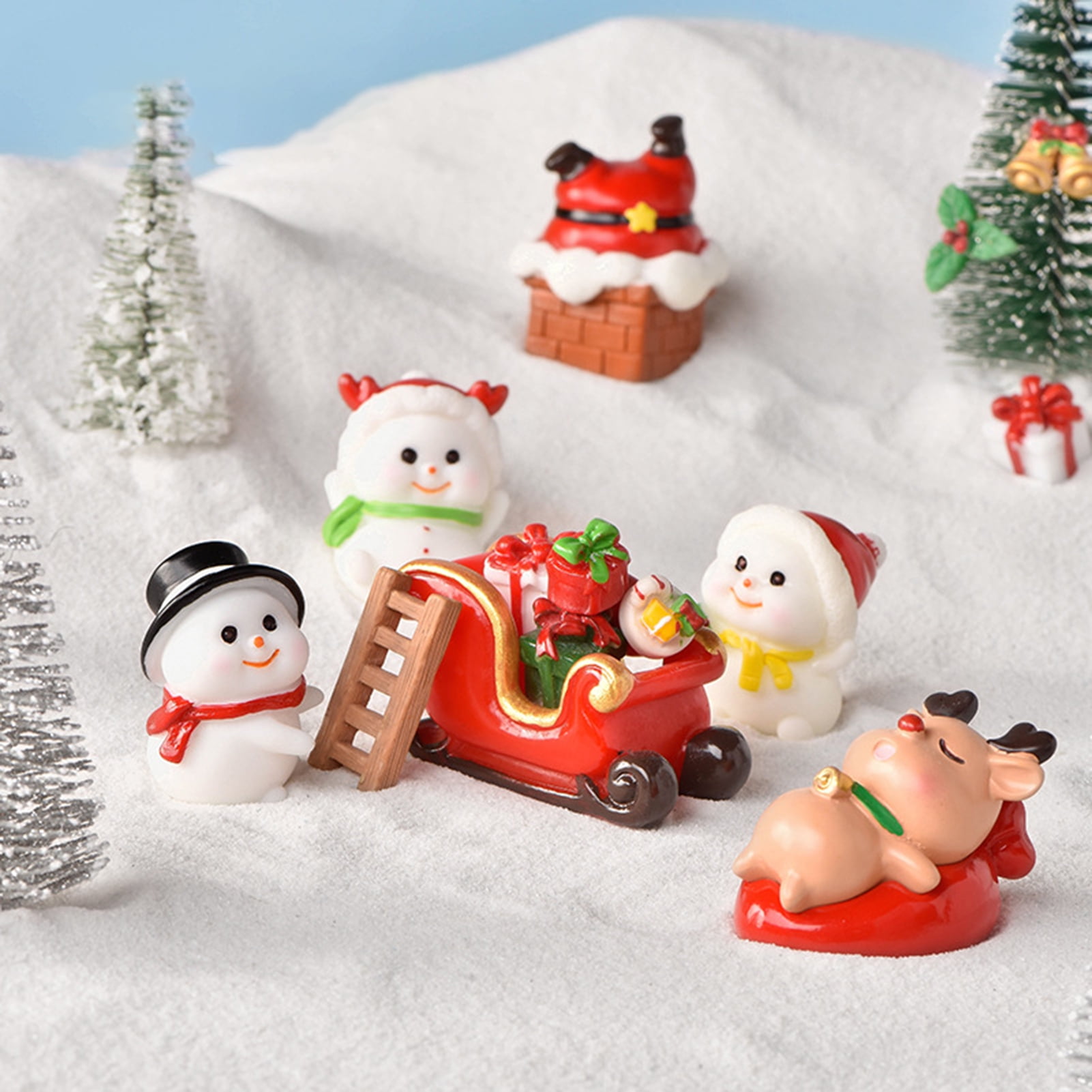 Christmas Miniature Santa Claus Snowman Fairy Garden Decor Snow Landscape 