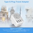 thumbnail image 2 of Adaptador de enchufe de viaje RATEA tipo G con 3 tomas USB-A y 1 USB-C, 2 of 7