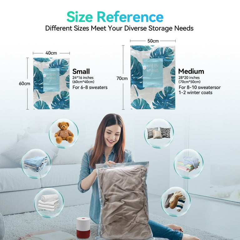 Qissep 12 Pcs Vacuum Storage Bags with Pump 80 Space Saver Reusable for Clothes Toys Pillows Travel Walmart
