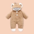 thumbnail image 2 of Baby Boy Girls Winter Warm Rompers Unisex Newborn Fleece Outfits Bodysuits Toddler Baby Boys Girls Color Plush Cute Bear Ears Winter Thick Keep Warm Jumpsuit Romper Khaki 3-6 Months, 2 of 7