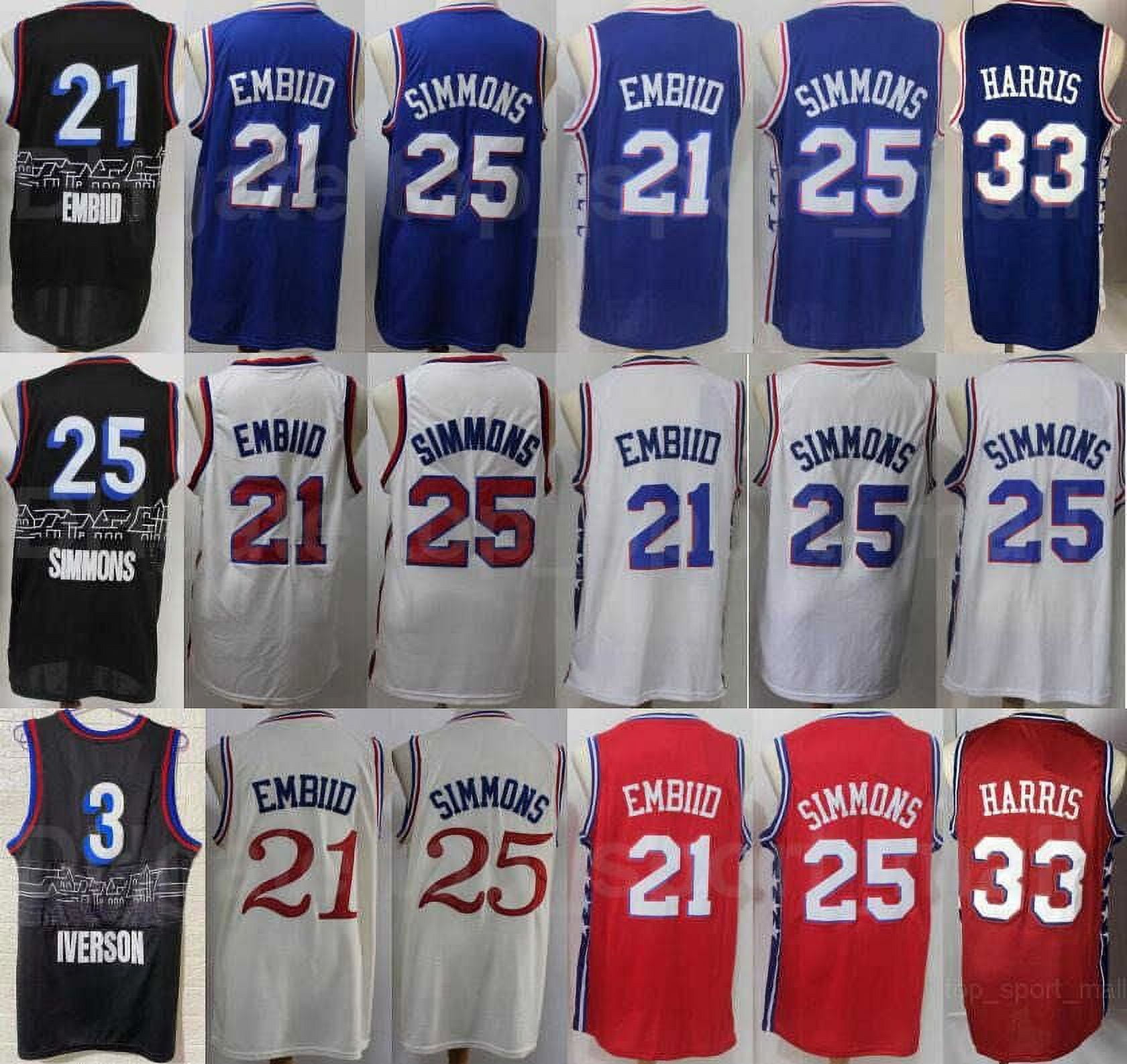 NBA_ jersey Men Basketball Joel Embiid Jersey 21 Ben Simmons 25 Tobias  Harris 33 Allen Iverson 3 Edition Earned City Breathab''nba''jerseys 