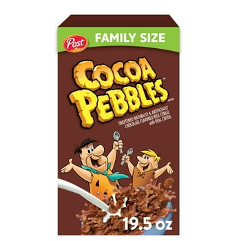Post Cocoa PEBBLES Breakfast Cereal, Gluten Free, Cocoa Flavored Cri Rice Cereal, Breakfast Snacks, 19.5 Oz