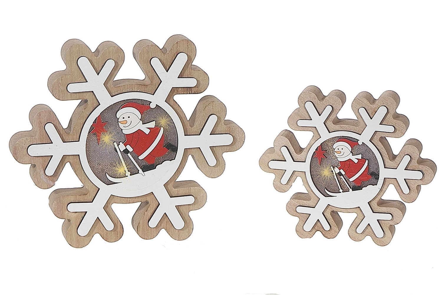 Led Wooden Snowflake And Santa Set Of 2