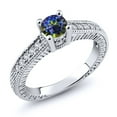 thumbnail image 2 of Gem Stone King 925 Sterling Silver Blue Mystic Topaz and White Created Sapphire Women's Solitaire Ring with Accent Stones (0.65 Cttw, Round Shape 5MM, Size 7), 2 of 2