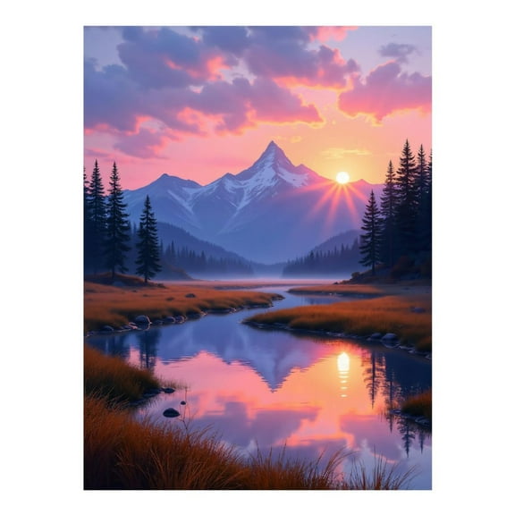 Diamond Art Kits for Adults, Sunset Mountain Reflection Lake 5D Diamond Painting Kits for Adults Beginners, DIY Full Drill Diamond Painting, Gem Art and Crafts 12x16