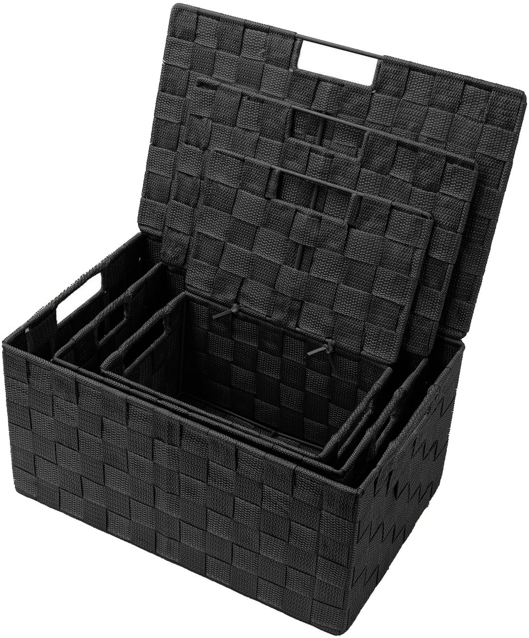 Sorbus 3 Piece Basket Storage Organization Set - Weave Fabric Bins, Black