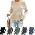 thumbnail image 3 of Womens Simple Crewneck Long Sleeve Casual Solid Thin Pullover Sweatshirts Tops Shirts Green L, 3 of 5