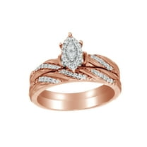 AFFY White Natural Diamond Marquise Composite Slant Striped Bridal Ring Set In 10k Rose Gold (0.25 Cttw)