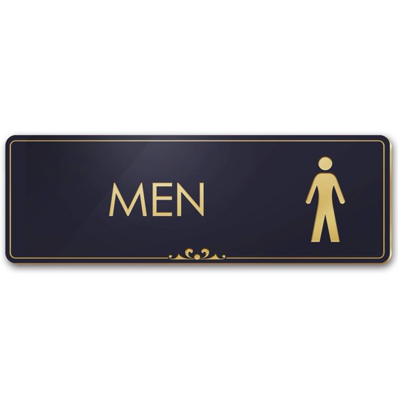 Men's Restroom Sign, Black/Gold, Engraved, 3" x 9", Fade Resistance, Indoor/Outdoor Use, USA MADE By My Sign Center