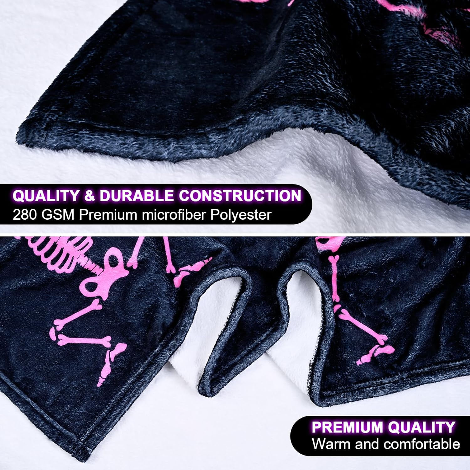 Halloween Wearable Blanket Hoodie Blacklight Skeleton Dance Hoodie Blanket with Hand Pockets, Funny Skull Soft Flannel Adult Hooded Blanket for Women and Men, 50 X 60 Inches (Black)