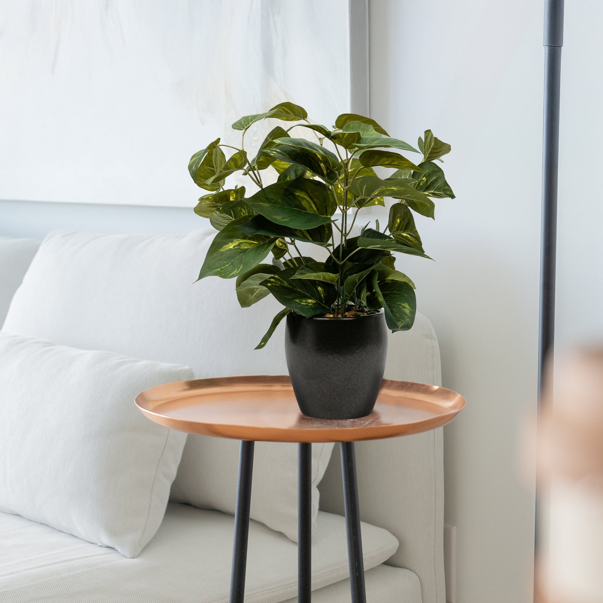 Better Homes & Gardens Artificial Dieffenbachia in Dark Brown Ceramic Planter, 12 in