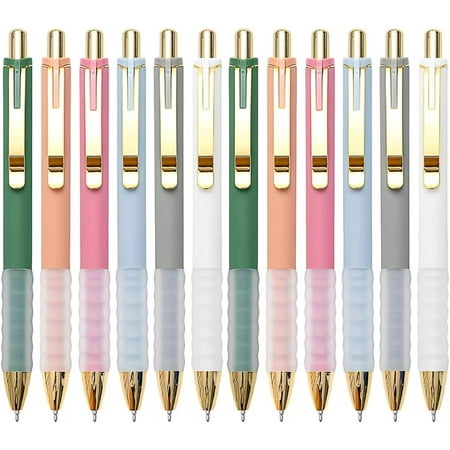 Ballpoint Pens Black Medium Point 1mm Pen with Super Soft Grip Ball Point Pen for Men Women Retractable Pens (gold-12 pcs)