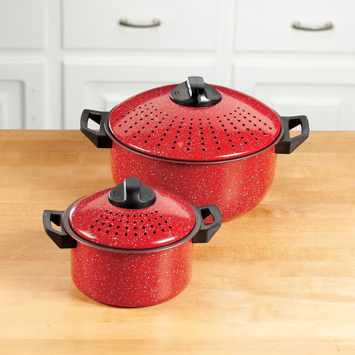 Gibson Home Casselman 4 Piece Nonstick Pasta Pot Set in Red with Bakelite Handle/Knob