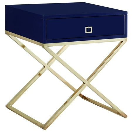 Brianna Navy Blue Lacquer Finish Nightstand - Goldtone ...