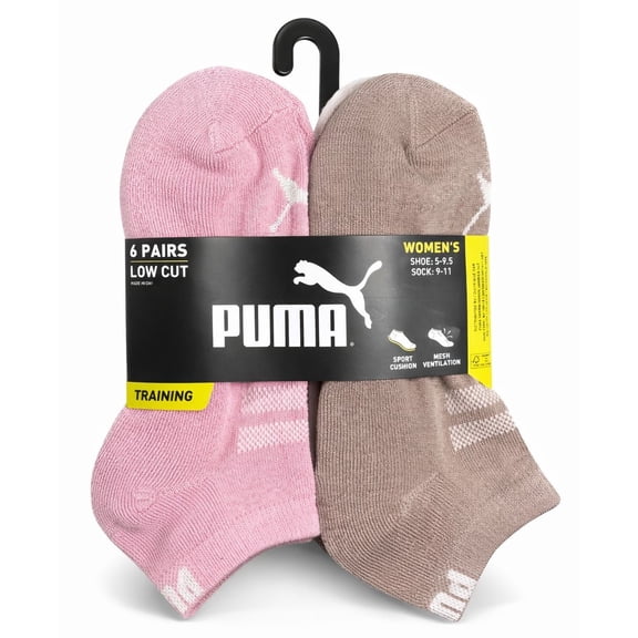 PUMA SOCKS WOMEN'S - LOW CUT 263 - FERN PINK BROWN - SHOE SZ 5-9.5 -PACK 6