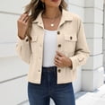 thumbnail image 3 of Dweltoz Womens Cropped Corduroy Jacket Button Down Long Sleeve Coats Lightweight Casual Fall Winter Outwear,White M, 3 of 5