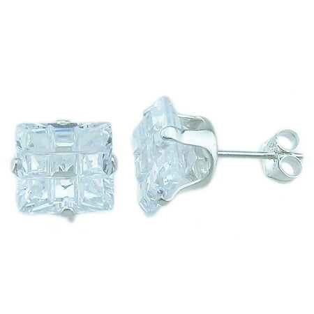 Sterling Silver Stud Earrings For Women Makes Unique Woman Birthday Gift Ideas, Princess Cut Sterling Silver Stud Earrings