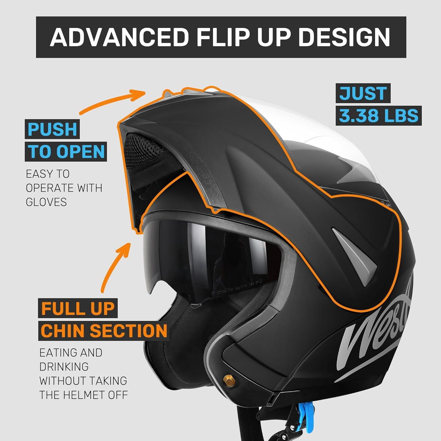 Westt Motorcycle Helmets Modular ATV Helmet with Dual Visor for Men & Women Full Face Helmet Flip Up, DOT Approved