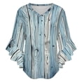 thumbnail image 5 of Blue Wood Grain Print Women's V-Neck Blouse With 3/4 Ruffled Bell Sleeves Casual Top Ladies Blouses, 5 of 7