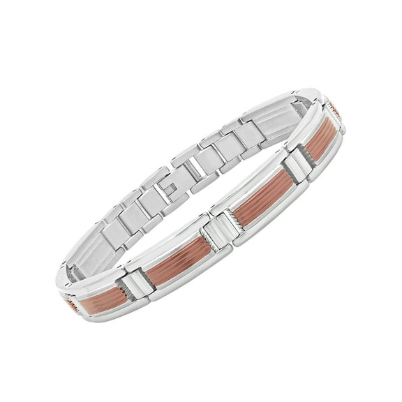Men's Brown Striped Stainless Steel - Mens Clearance Bracelet, 8.5"