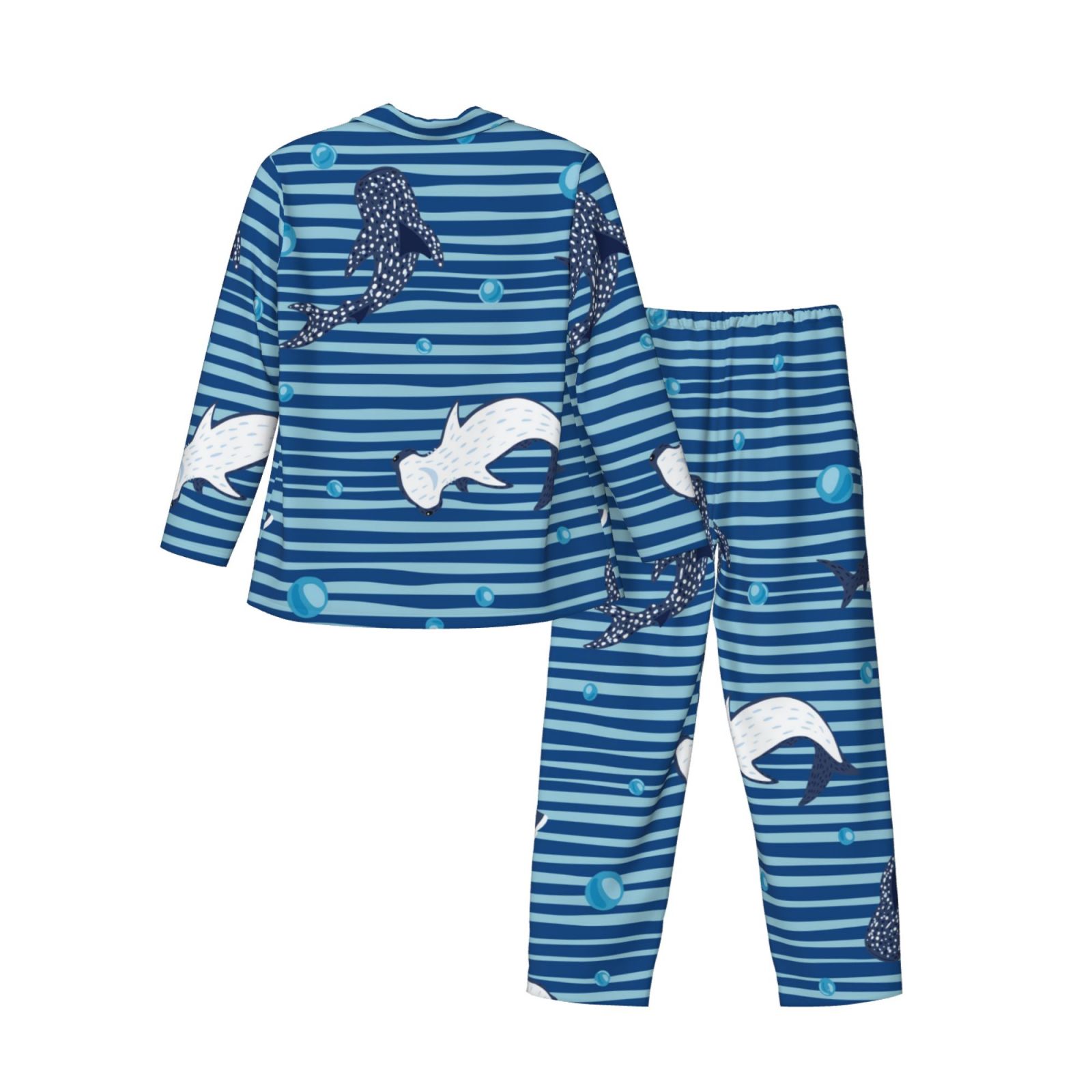 Kll Sharks On White Blue Striped Sleepwear Mens Flannel Pajamas,Long ...