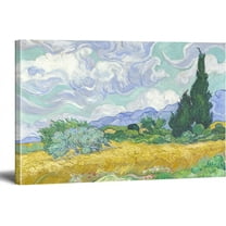 Van Gogh Canvas Wall Art-Wheatfield with Cypresses by Vincent Van Gogh Famous Oil Paintings Reproduction Classic Canvas Prints Wall Art Pictures for Home Office Decoration 12x16inch