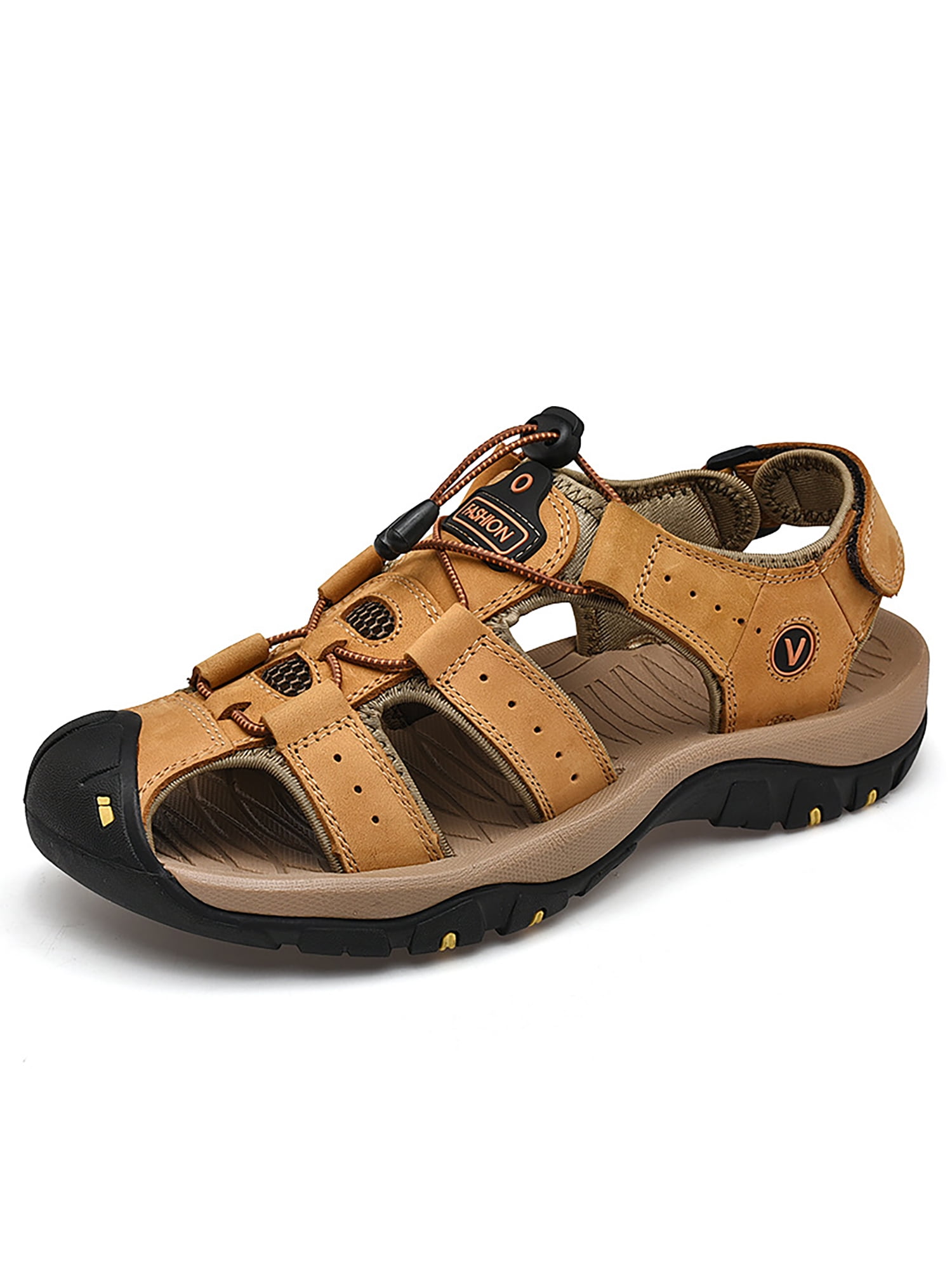 Men's Summer Hiking Comfy Leather Sandals Beach Shoes Closed Toe Fisherman New 