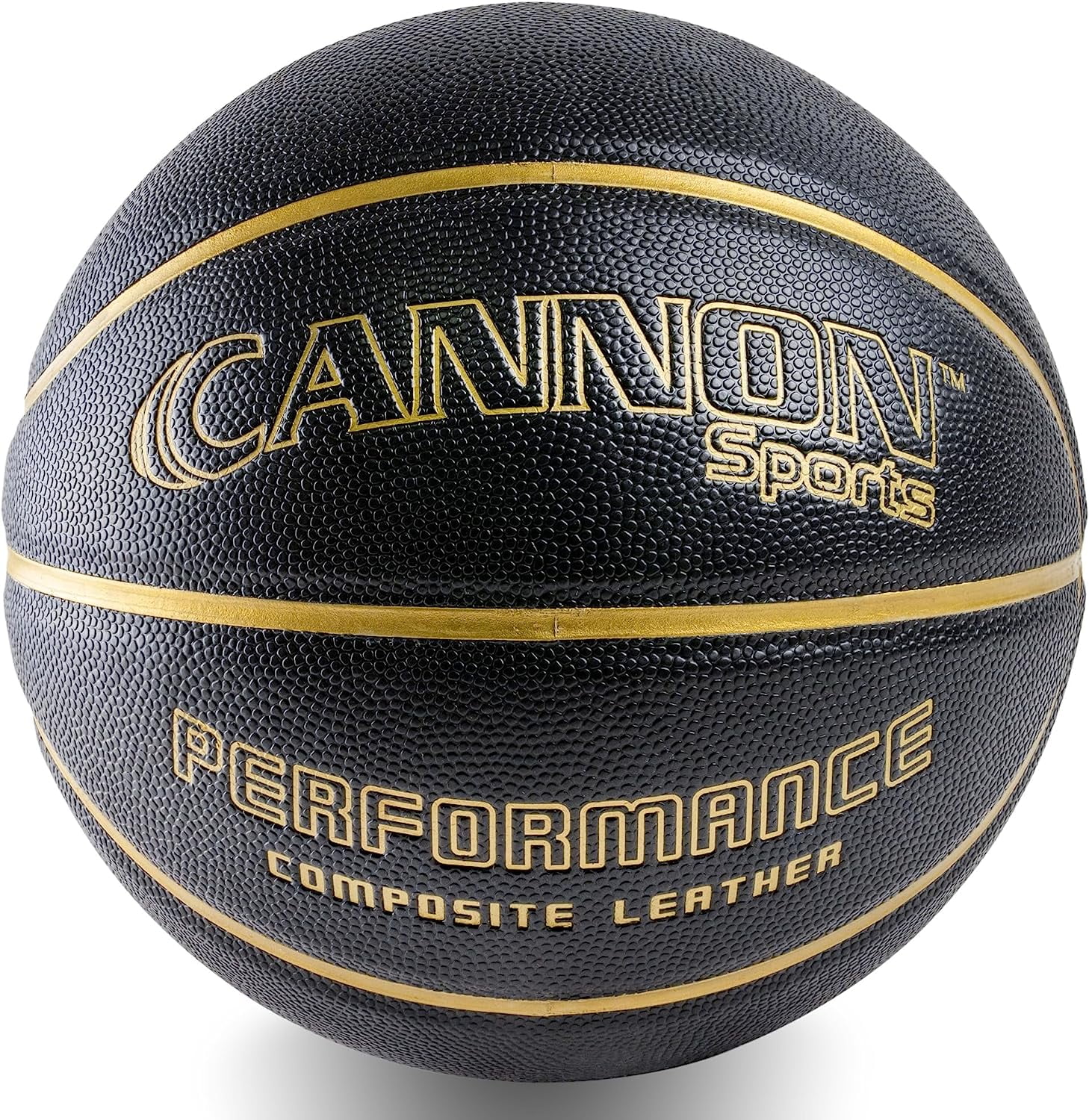Cannon Sports Leather Composite Official Size Basketball Indoor and Outdoor Play with Ball Pump (Official Size 7, 29.5", Black/Gold)