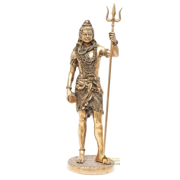 StatueStudio Brass Hindu Shiva Statue (Gold, 7.5x7.5x26 Inch)