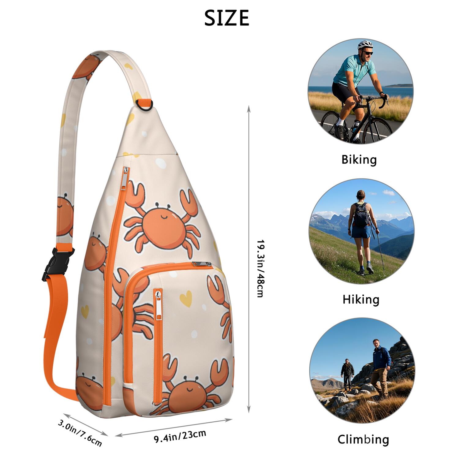 Stylish Chest Sling Bag Marine Adorable Crab Crossbody Shoulder Backpack Adjustable Lightweight Travel Hiking Casual Daypack for Unisex